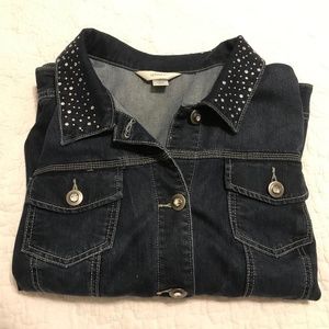 C&B blue jeans jacket with rhinestone details (2X)—sparkle!